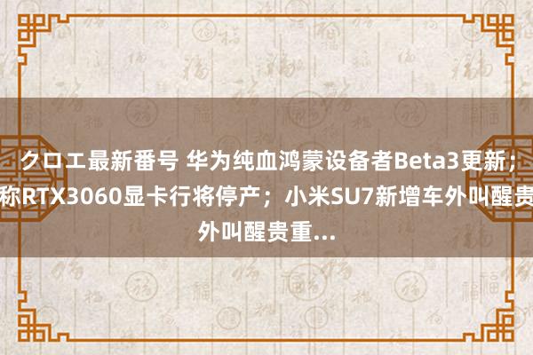 クロエ最新番号 华为纯血鸿蒙设备者Beta3更新；音书称RTX3060显卡行将停产；小米SU7新增车外叫醒贵重...