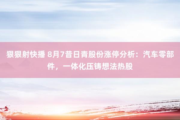 狠狠射快播 8月7昔日青股份涨停分析：汽车零部件，一体化压铸想法热股